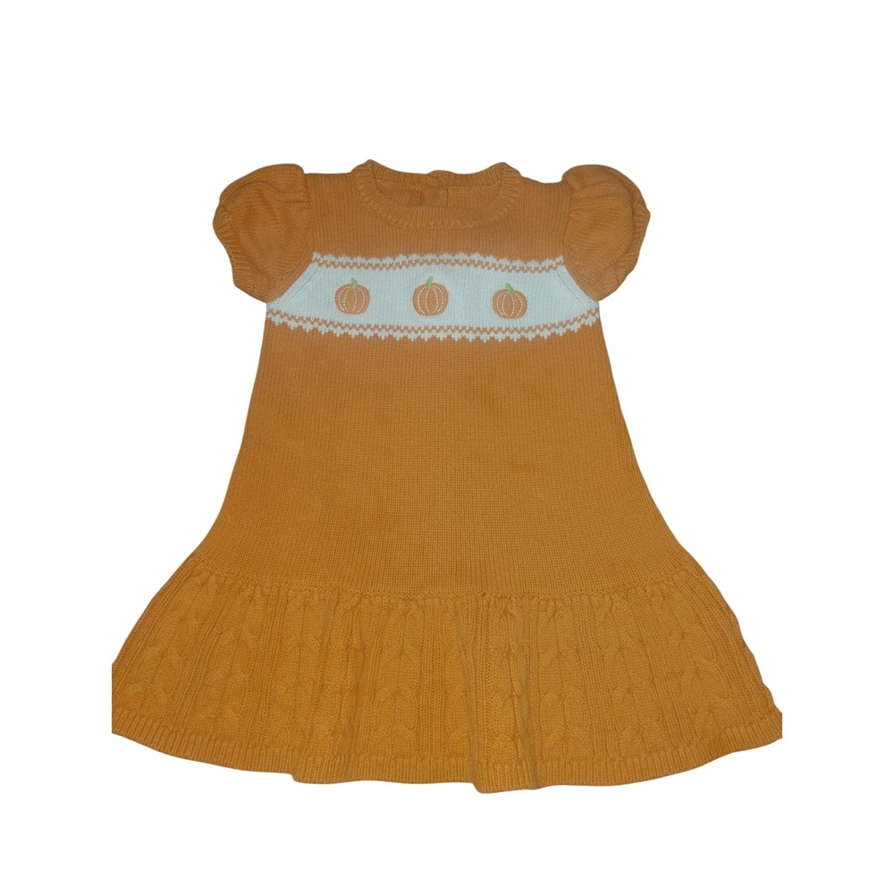 Gymboree Baby Girls Orange Pumpkin Knit Sweater Dress 12-18 Months Fall